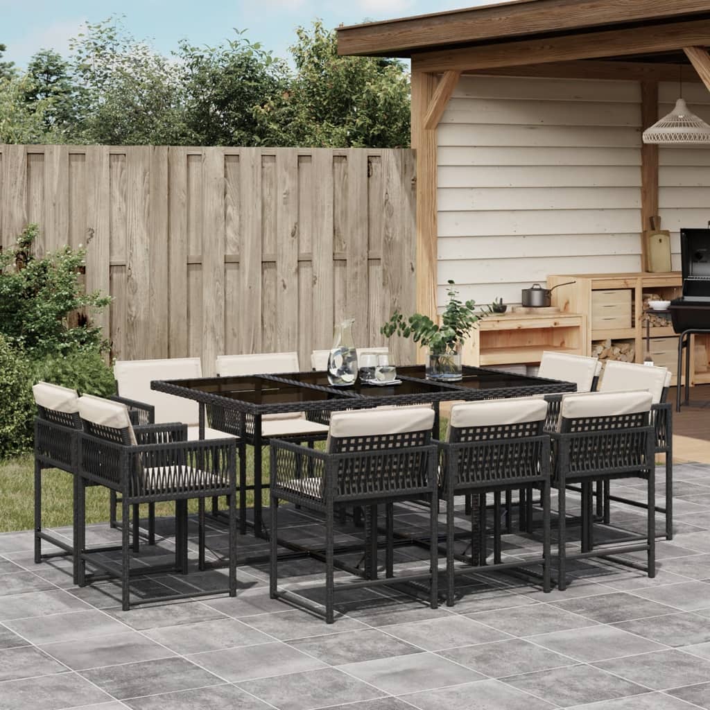 Set mobilier de exterior cu perne, 11 piese, negru, poliratan GartenMobel Dekor