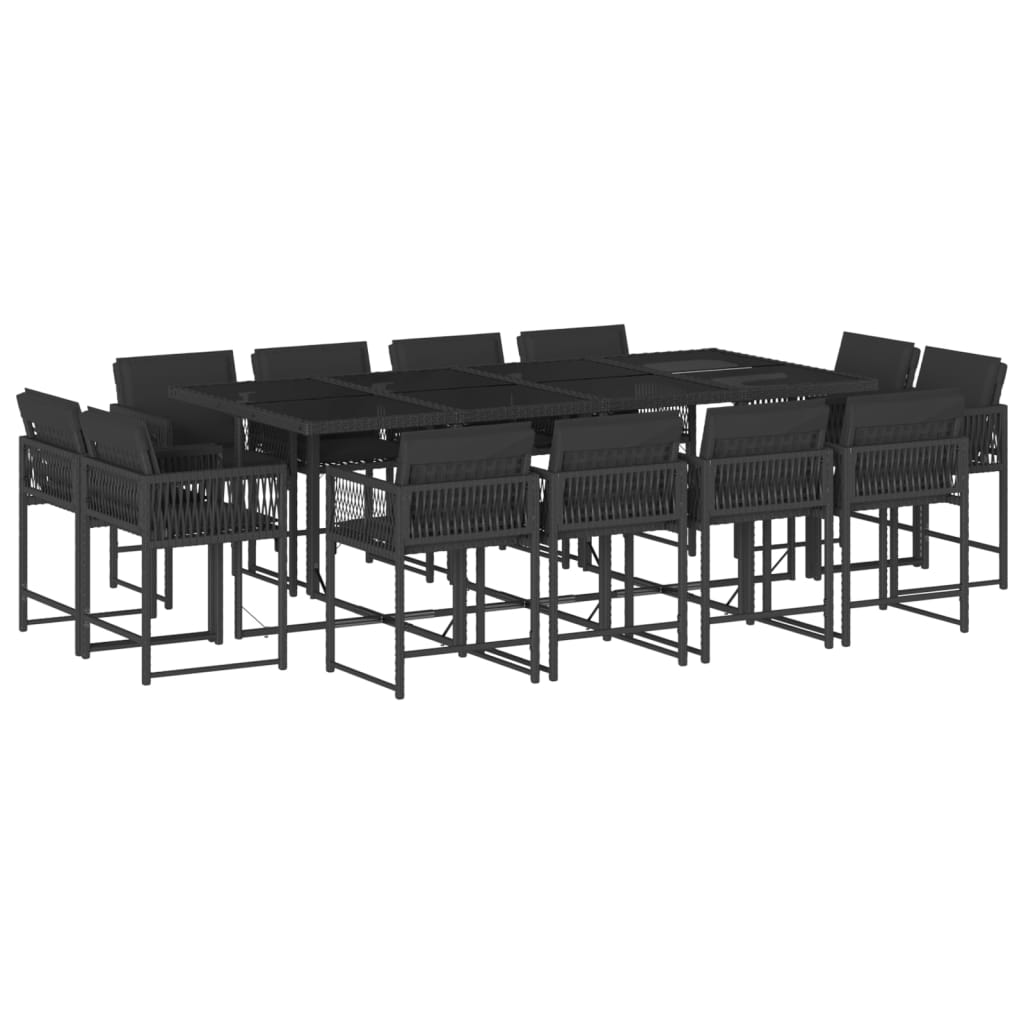 Set mobilier de grădină cu perne, 13 piese, negru, poliratan GartenMobel Dekor