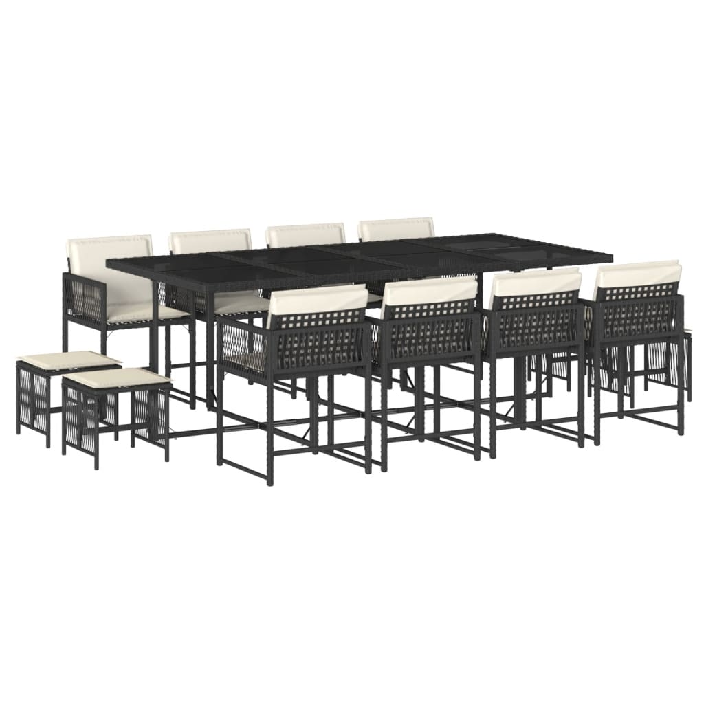 Set mobilier de grădină cu perne, 13 piese, negru, poliratan GartenMobel Dekor