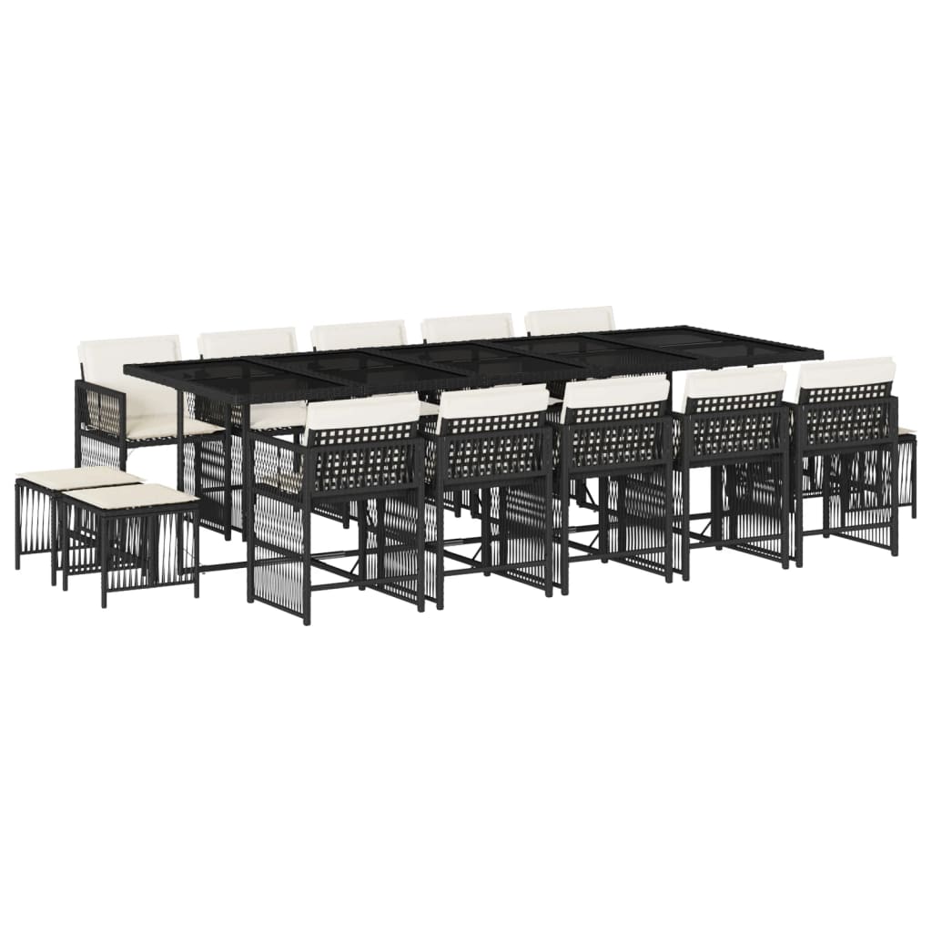 Set mobilier de grădină cu perne, 15 piese, negru, poliratan GartenMobel Dekor