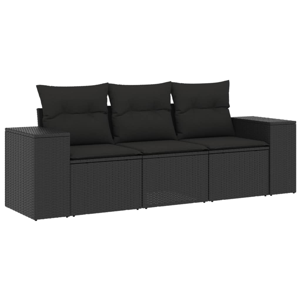 Set mobilier de grădină cu perne, 3 piese, negru, poliratan GartenMobel Dekor