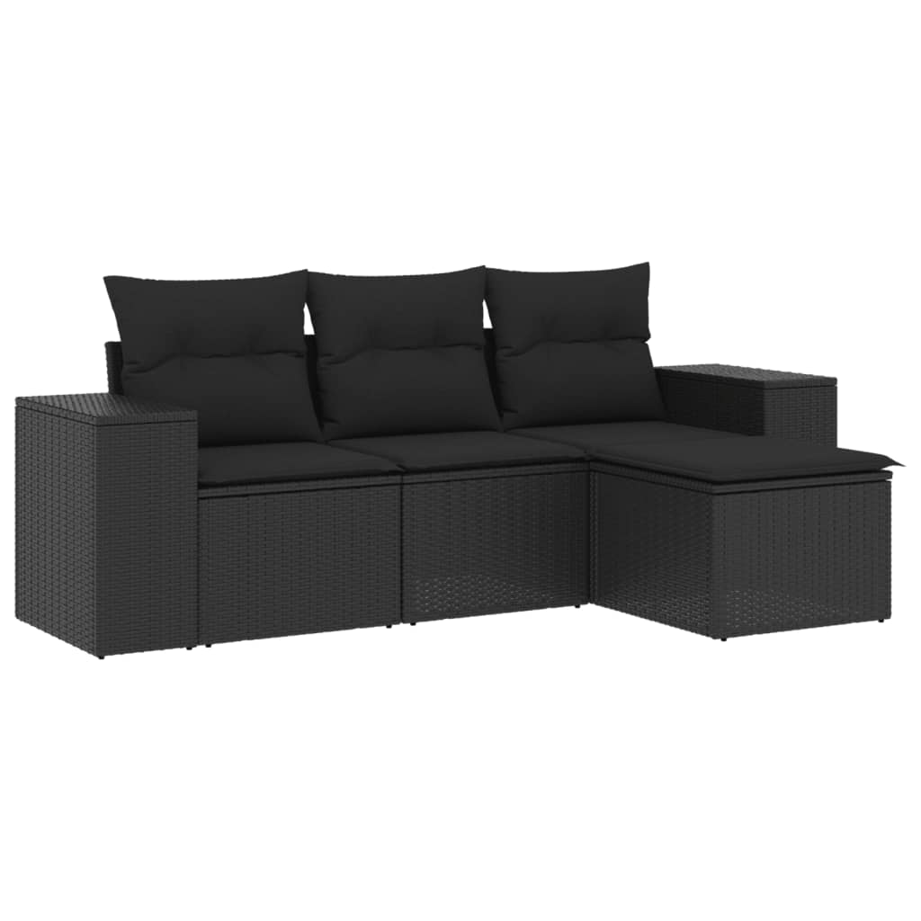 Set mobilier de grădină cu perne, 4 piese, negru, poliratan GartenMobel Dekor