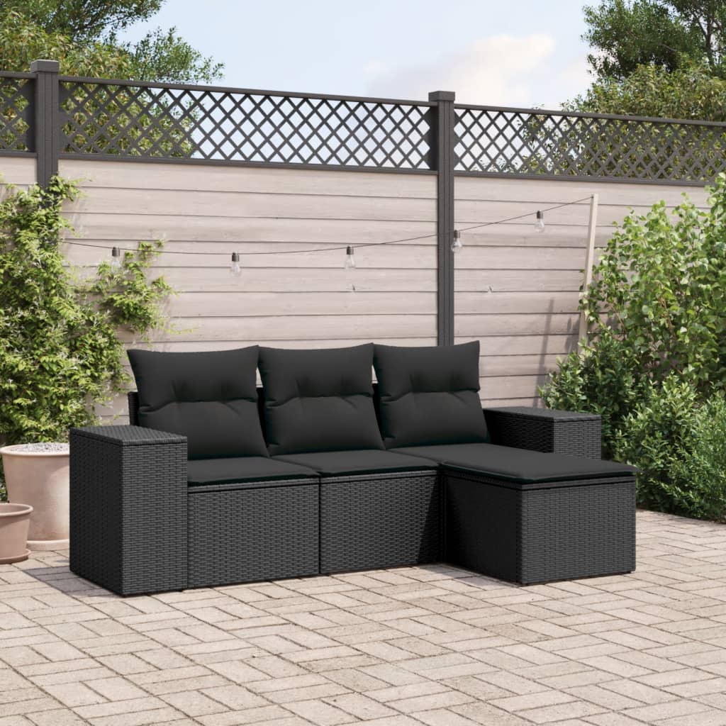 Set mobilier de grădină cu perne, 4 piese, negru, poliratan GartenMobel Dekor