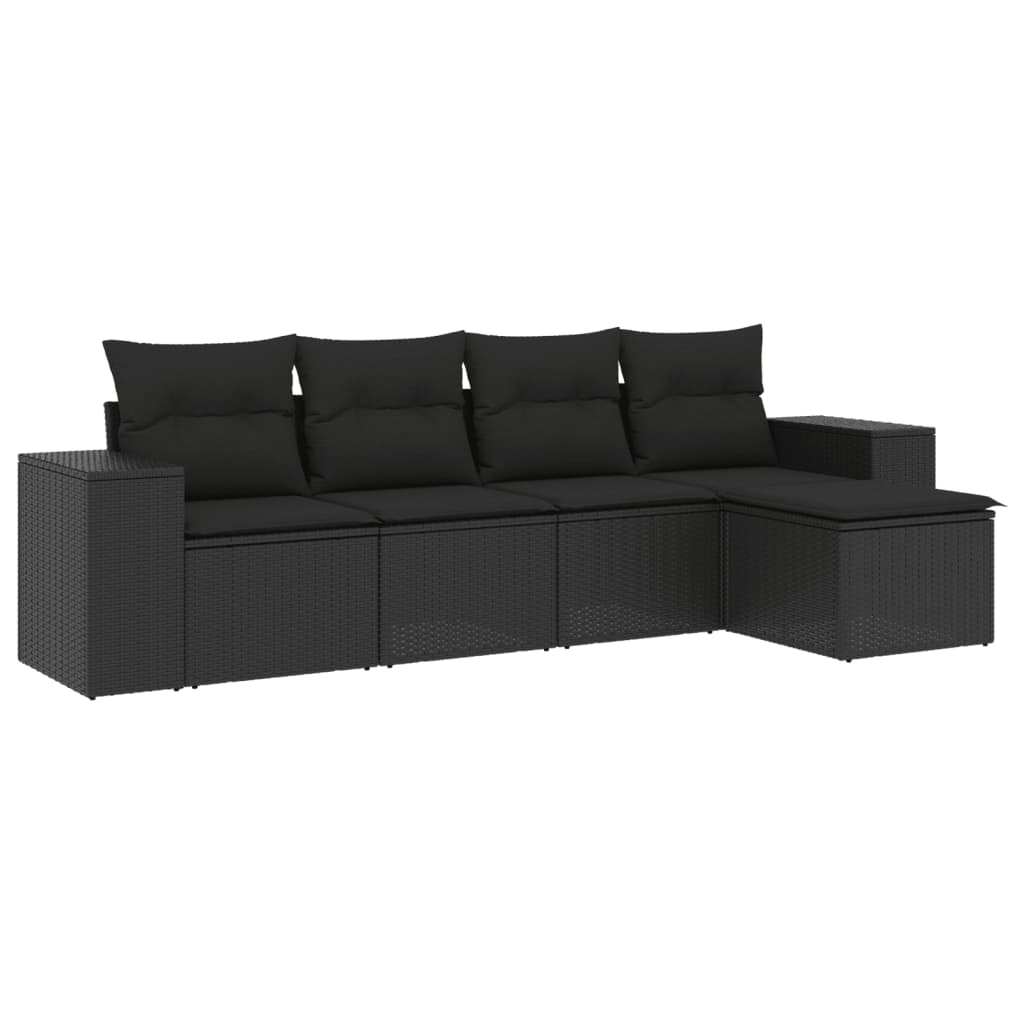Set mobilier de grădină cu perne, 5 piese, negru, poliratan GartenMobel Dekor
