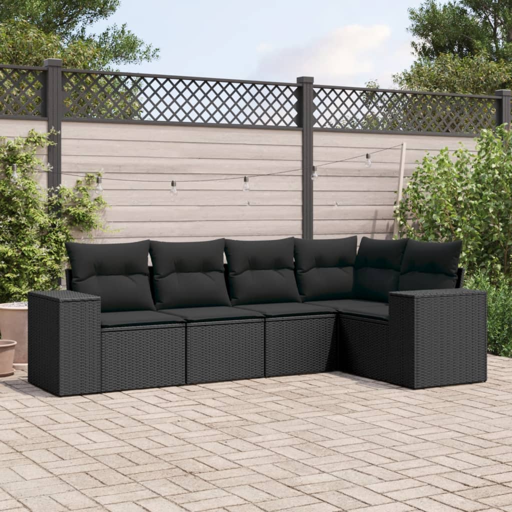 Set mobilier de grădină cu perne, 5 piese, negru, poliratan GartenMobel Dekor