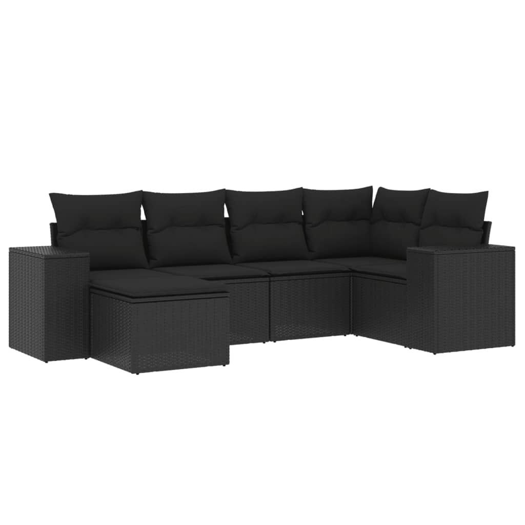 Set mobilier de grădină cu perne, 6 piese, negru, poliratan GartenMobel Dekor
