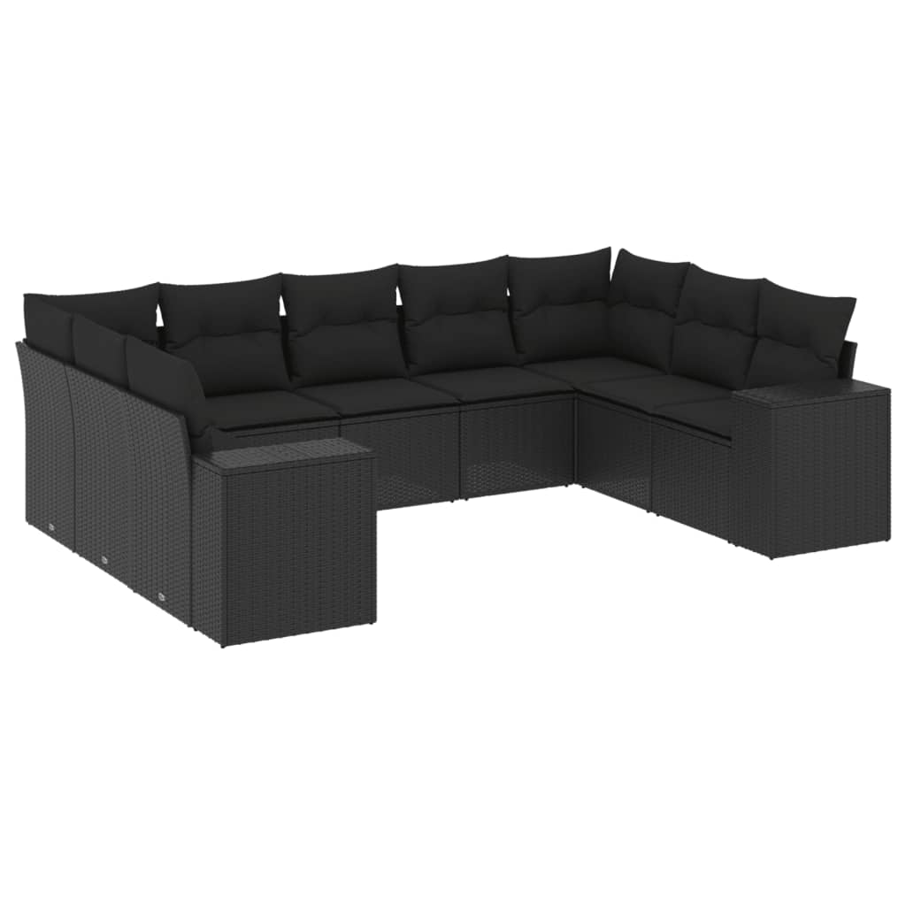 Set mobilier de grădină cu perne, 9 piese, negru, poliratan GartenMobel Dekor
