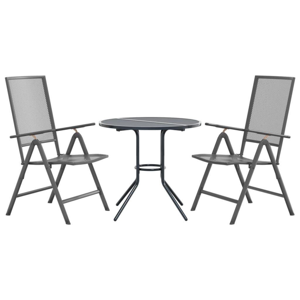 Set scaune de grădină rabatabile, 3 buc., antracit, oțel vopsit GartenMobel Dekor