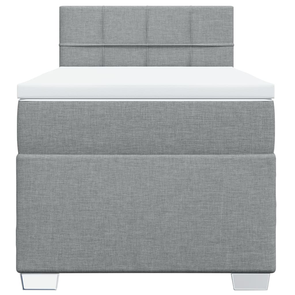 Pat box spring cu saltea, gri deschis, 90x190 cm, textil GartenMobel Dekor