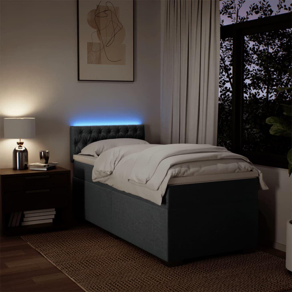 Pat box spring cu saltea, gri închis, 90x190 cm, textil GartenMobel Dekor