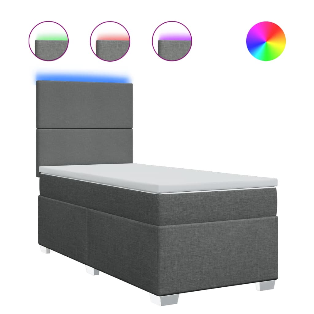 Pat box spring cu saltea, gri închis, 100x200 cm, textil GartenMobel Dekor