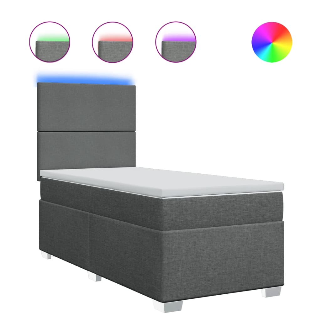 Pat box spring cu saltea, gri închis, 90x200 cm, textil GartenMobel Dekor