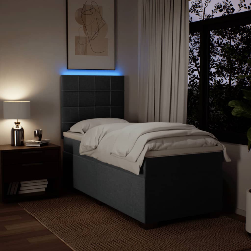 Pat box spring cu saltea, gri închis, 90x200 cm, textil GartenMobel Dekor