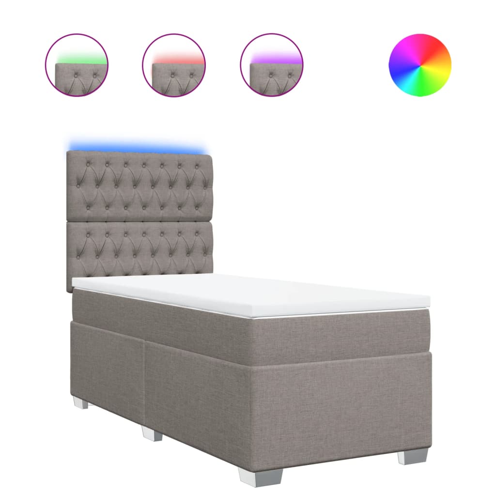 Pat box spring cu saltea, gri taupe, 90x190 cm, textil GartenMobel Dekor