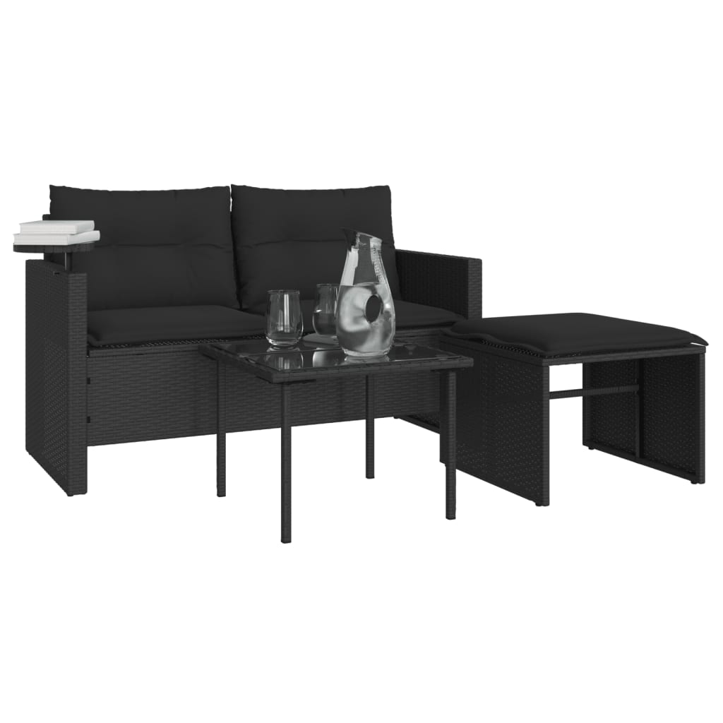 Set mobilier de grădină cu perne, 3 piese, negru, poliratan GartenMobel Dekor