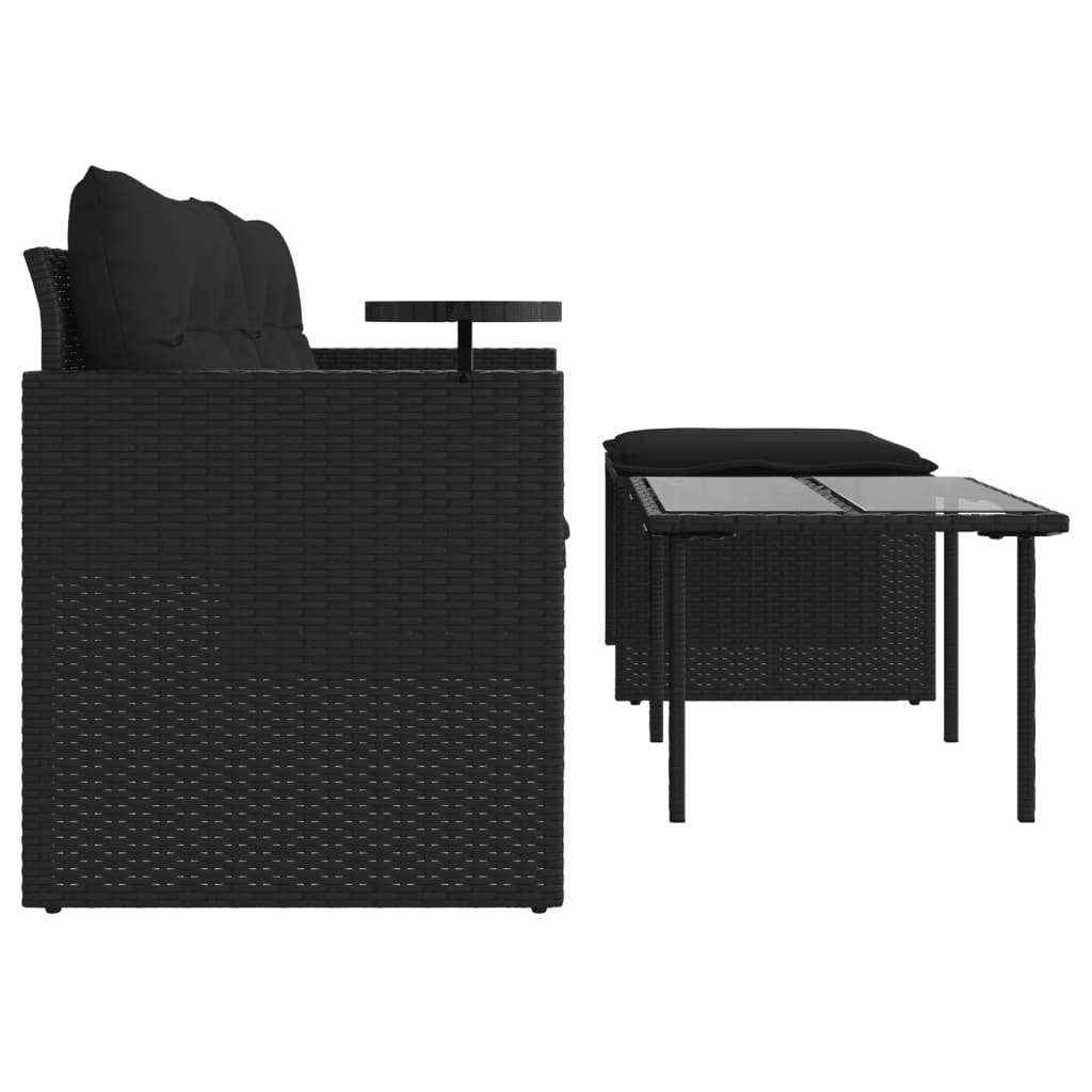Set mobilier de grădină cu perne, 3 piese, negru, poliratan GartenMobel Dekor