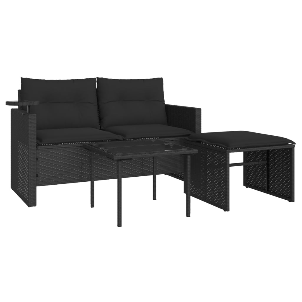 Set mobilier de grădină cu perne, 3 piese, negru, poliratan GartenMobel Dekor