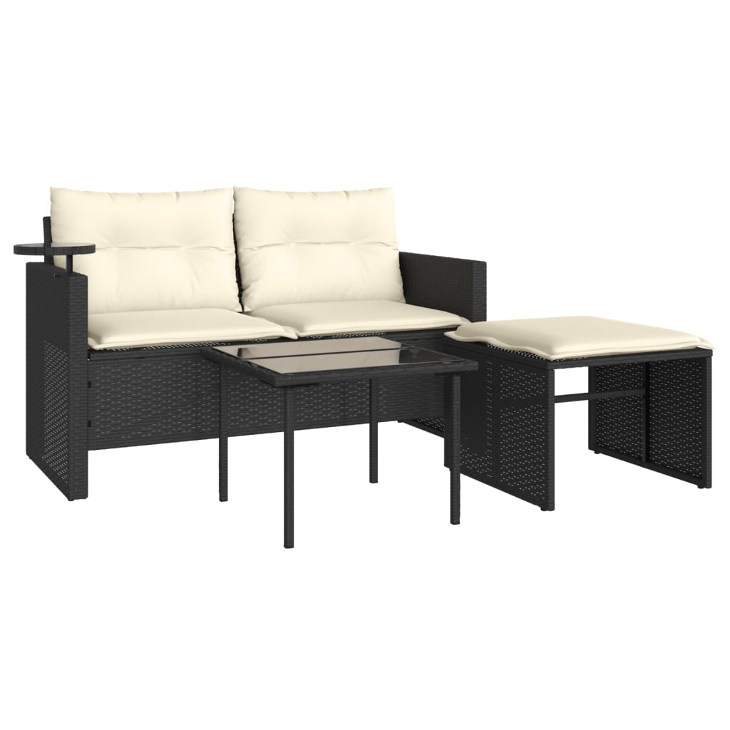 Set mobilier de grădină cu perne, 3 piese, negru, poliratan GartenMobel Dekor