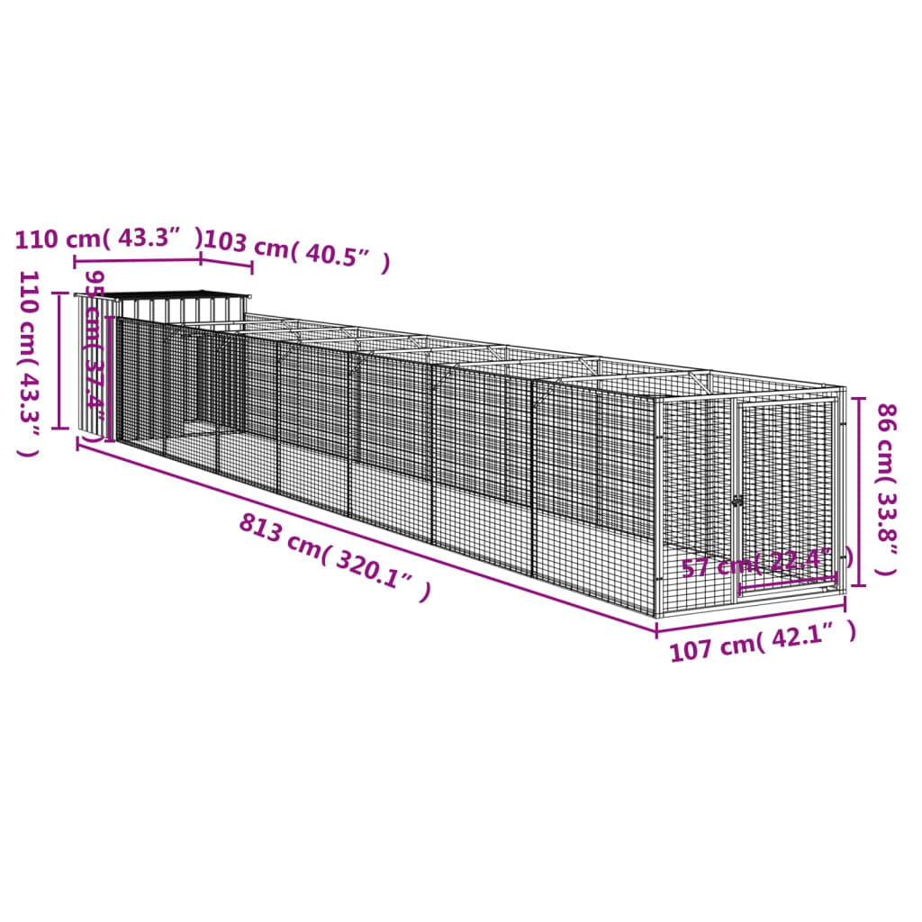 Cușcă de câine & țarc gri deschis 110x813x110cm oțel galvanizat GartenMobel Dekor