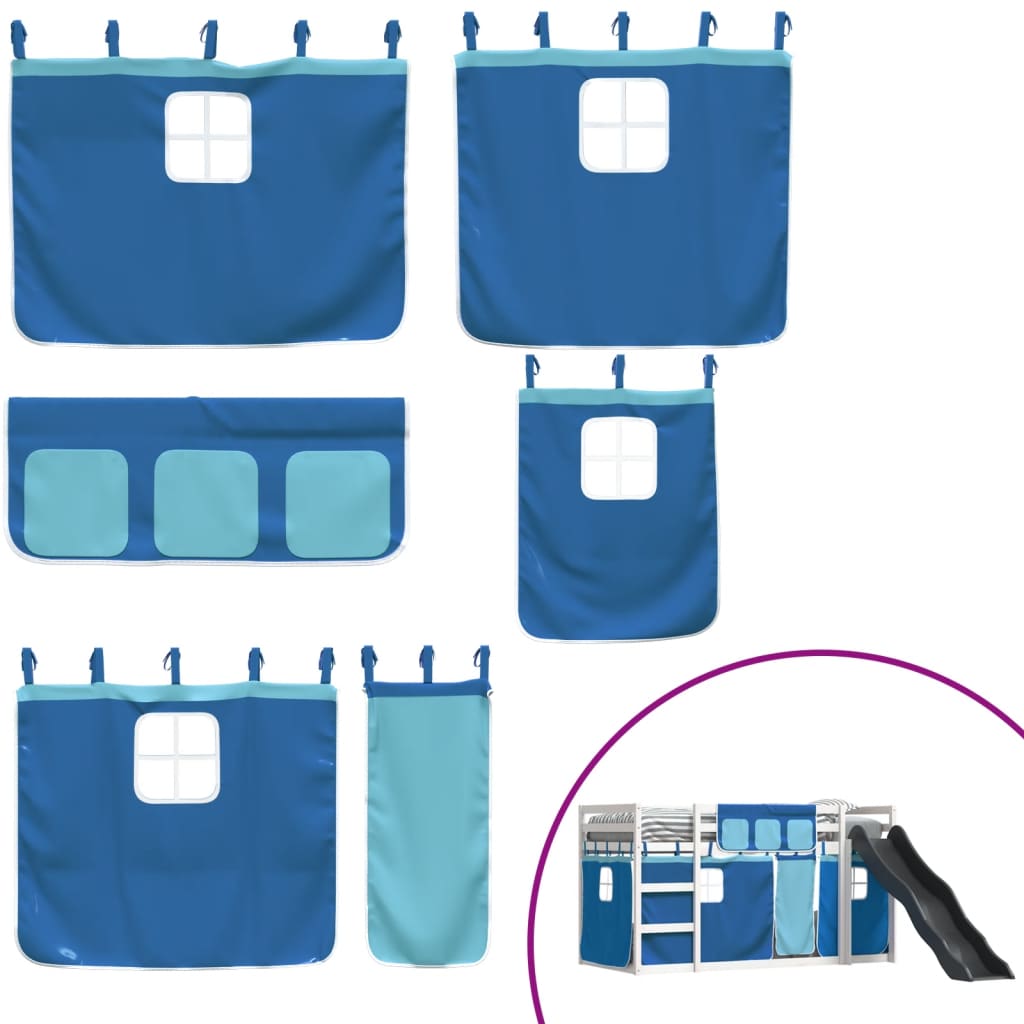 Pat supraetajat cu tobogan și perdele, albastru, 90x190 cm GartenMobel Dekor