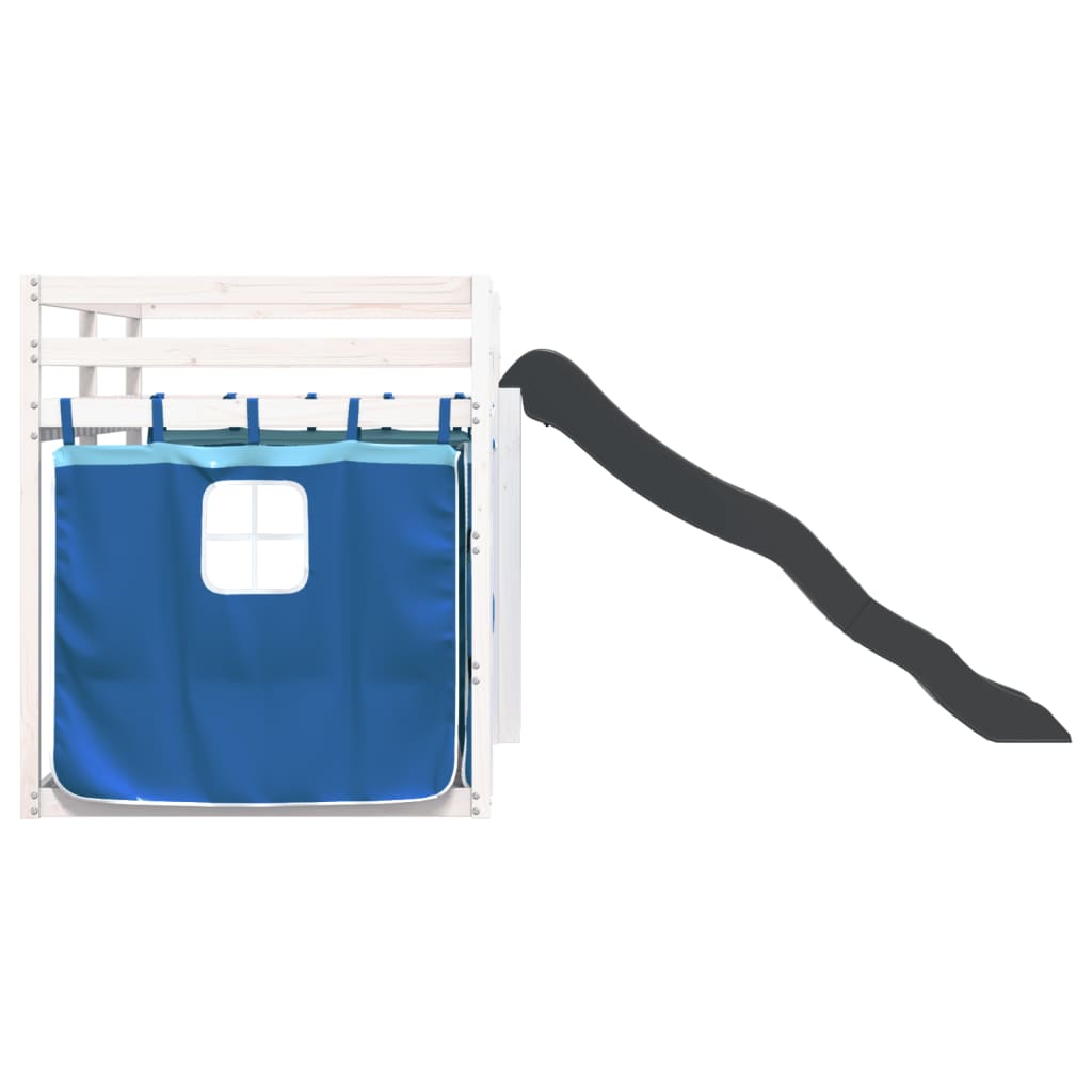 Pat supraetajat cu tobogan și perdele, albastru, 90x190 cm GartenMobel Dekor