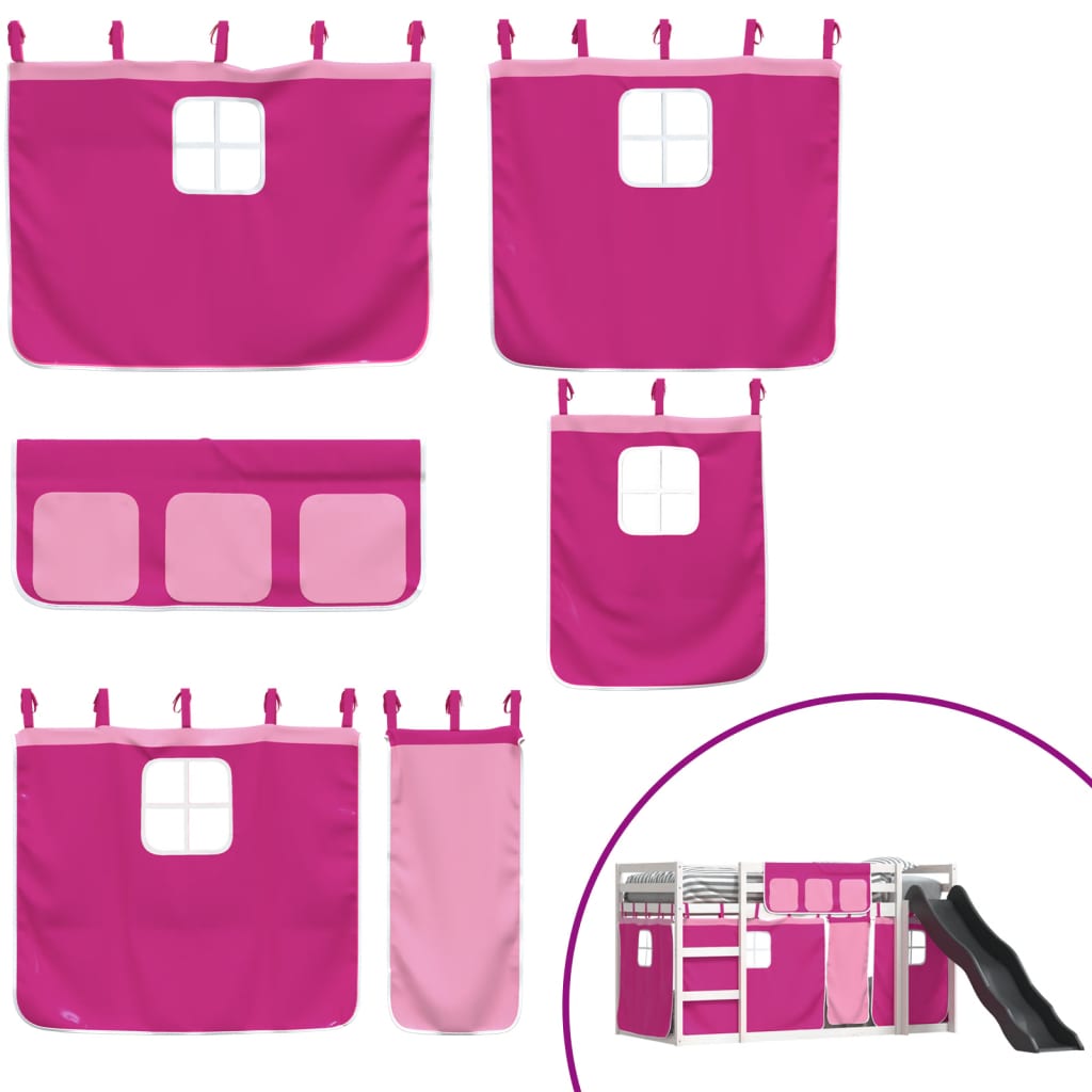 Pat supraetajat cu tobogan și perdele, roz, 90x190 cm GartenMobel Dekor