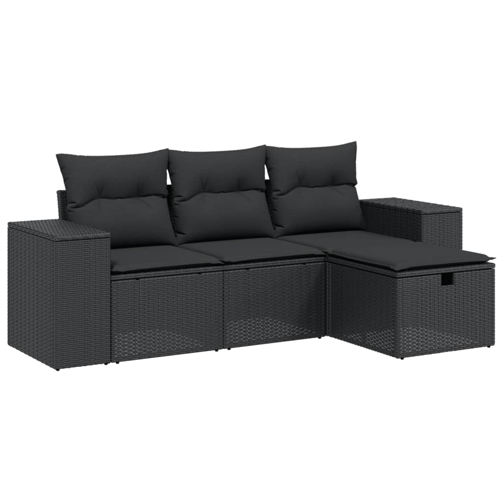 Set mobilier de grădină cu perne, 4 piese, negru, poliratan GartenMobel Dekor