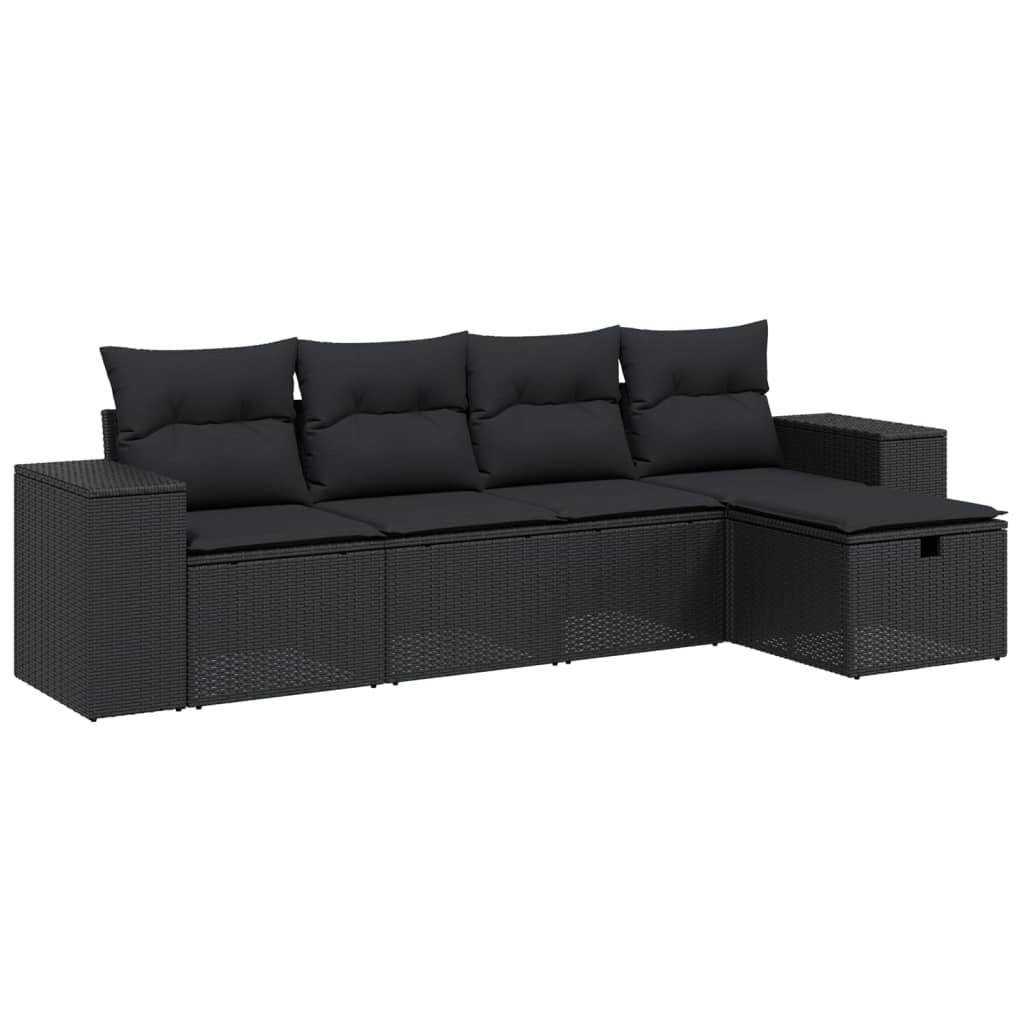 Set mobilier de grădină cu perne, 5 piese, negru, poliratan GartenMobel Dekor