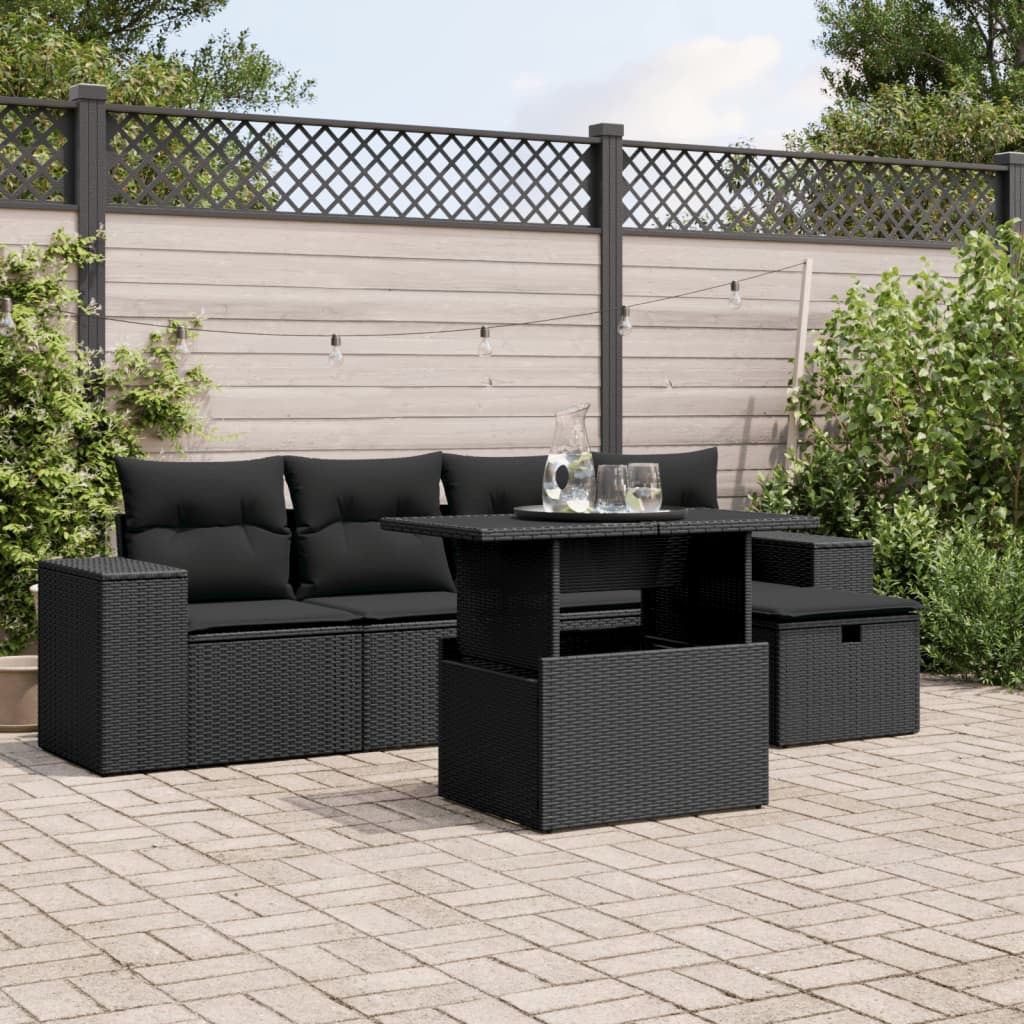 Set mobilier de grădină cu perne, 6 piese, negru, poliratan GartenMobel Dekor