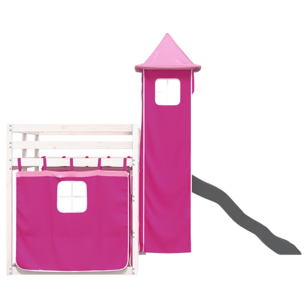 Pat supraetajat cu tobogan și perdele, roz, 80x200 cm GartenMobel Dekor