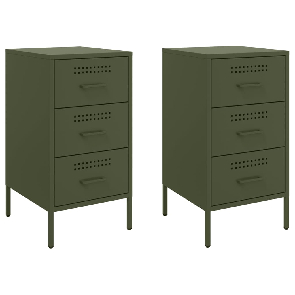 Noptiere 2 buc. verde măslină 36x39x68cm oțel laminat la rece GartenMobel Dekor