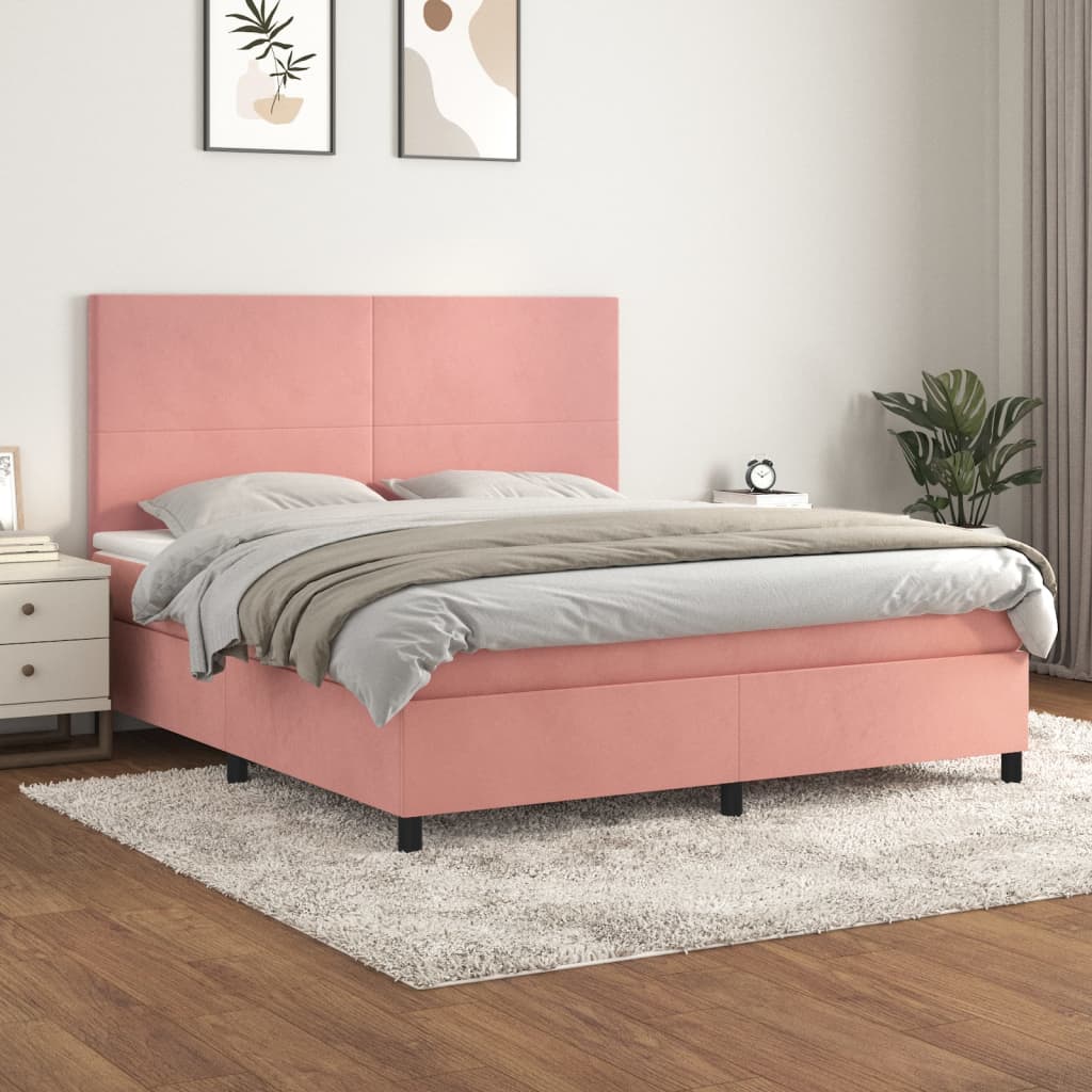 Pat box spring cu saltea, roz, 160x200 cm, catifea GartenMobel Dekor