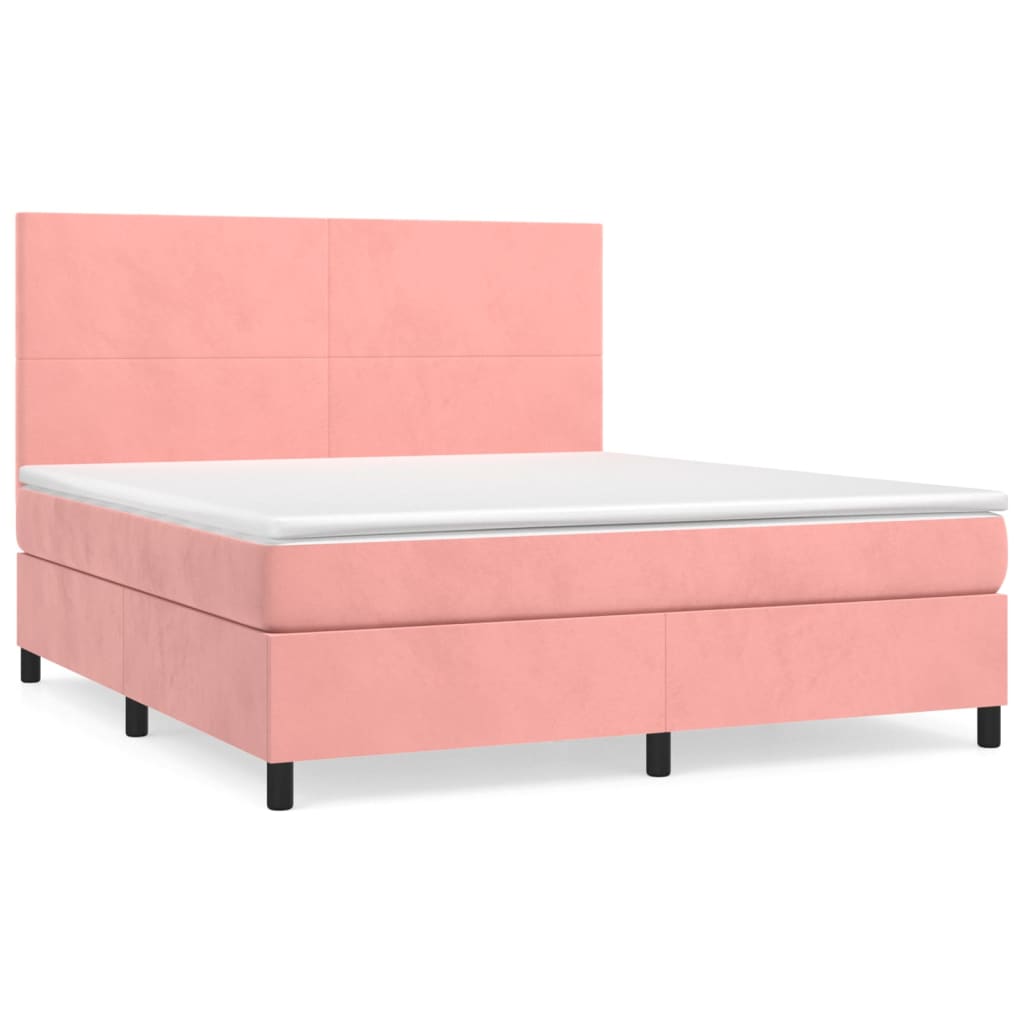 Pat box spring cu saltea, roz, 160x200 cm, catifea GartenMobel Dekor