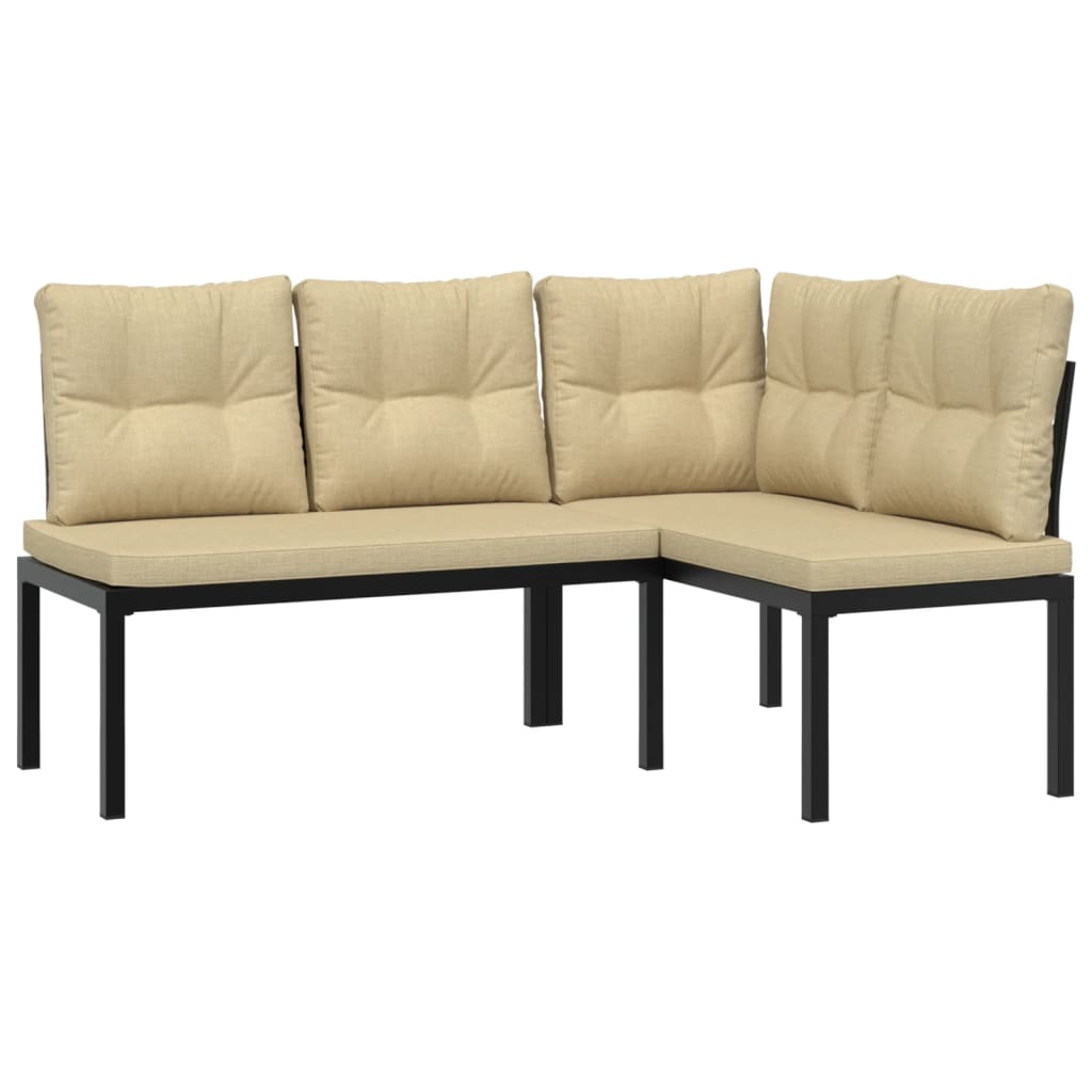 Set canapea de grădină, 4 piese, cu perne, negru, oțel vopsit GartenMobel Dekor