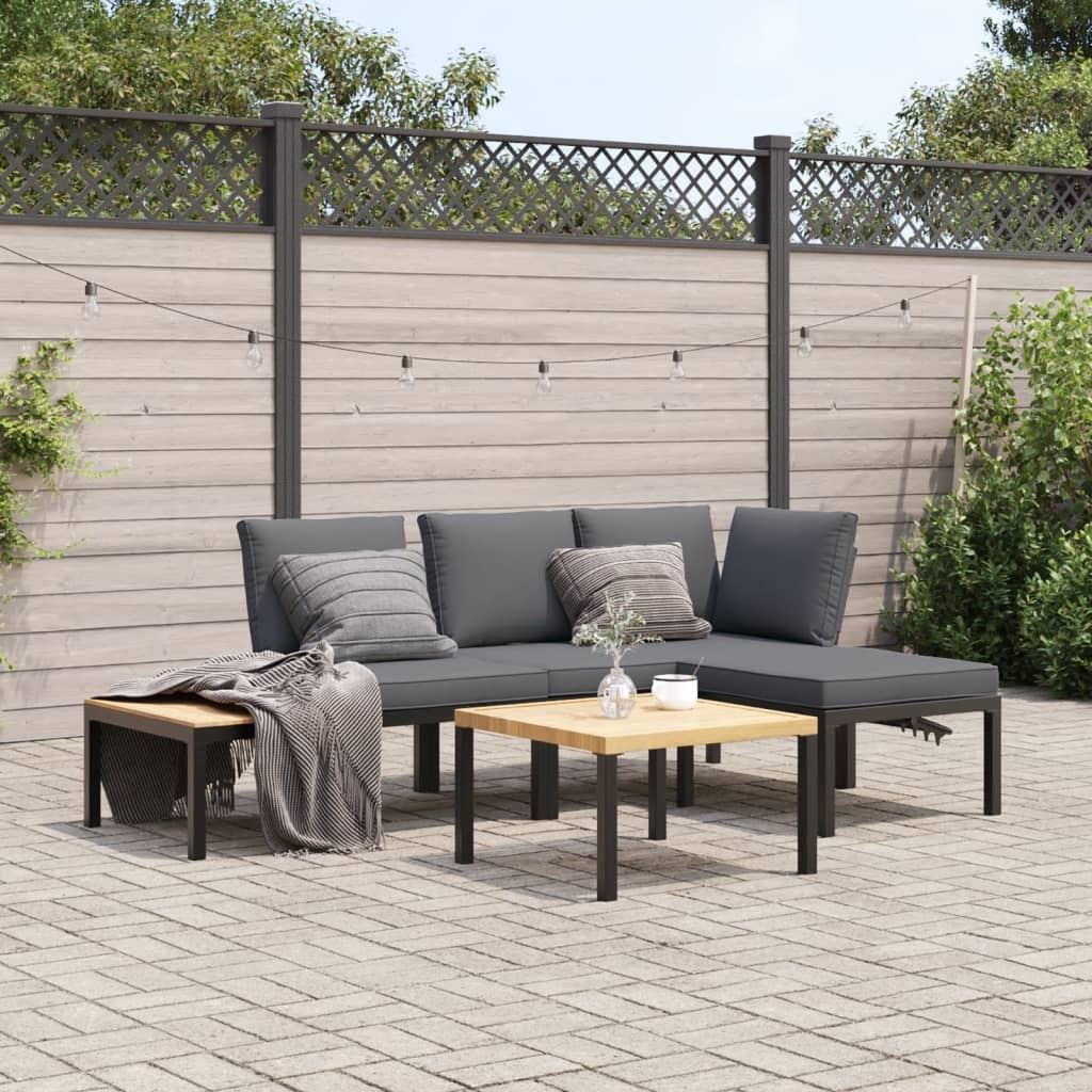 Set mobilier de grădină cu perne, 4 piese, negru, aluminiu GartenMobel Dekor
