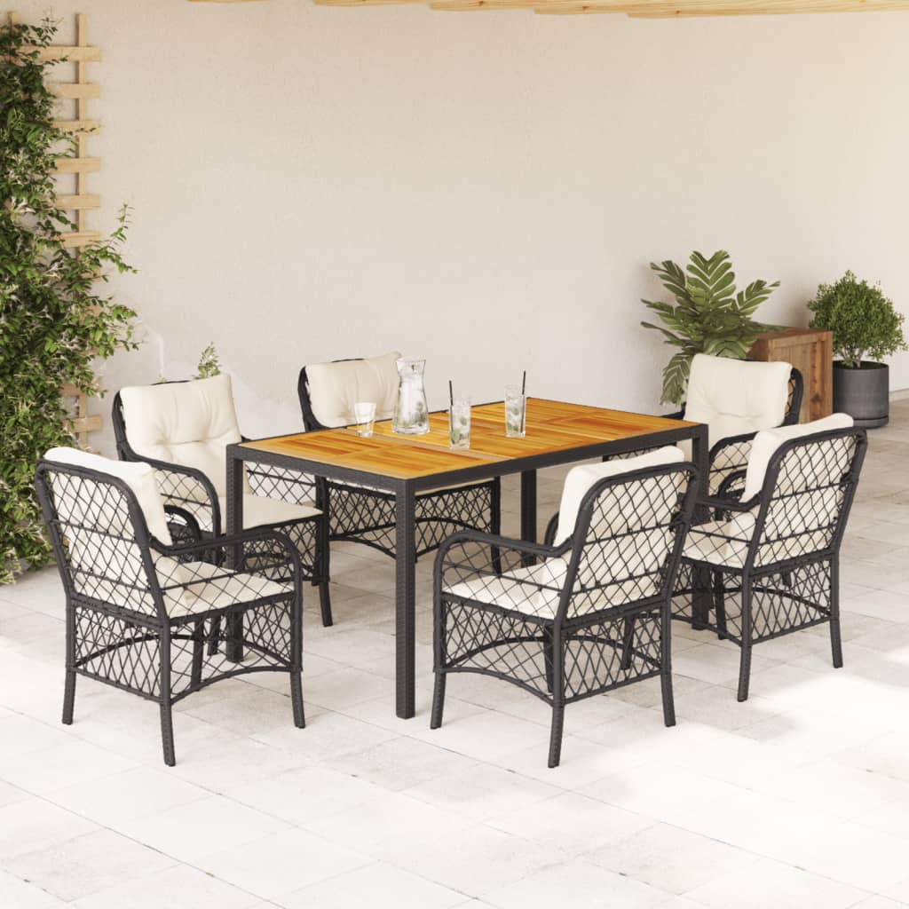 Set mobilier de grădină cu perne, 7 piese, negru, poliratan GartenMobel Dekor