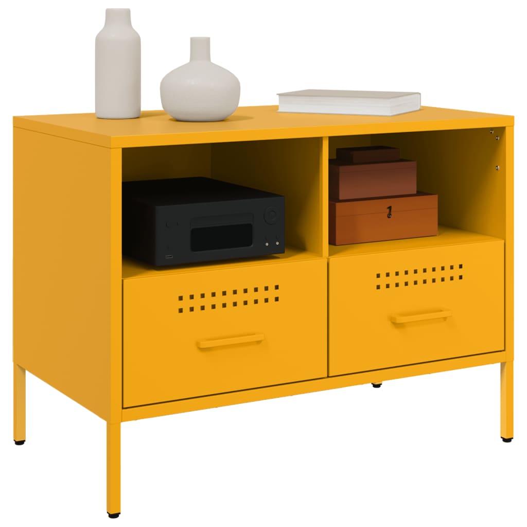 Dulap TV, 2 buc., galben muștar 68x39x50,5 cm oțel laminat rece GartenMobel Dekor