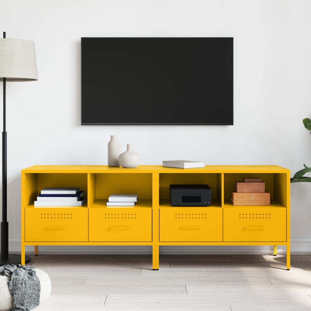 Dulap TV, 2 buc., galben muștar 68x39x50,5 cm oțel laminat rece GartenMobel Dekor