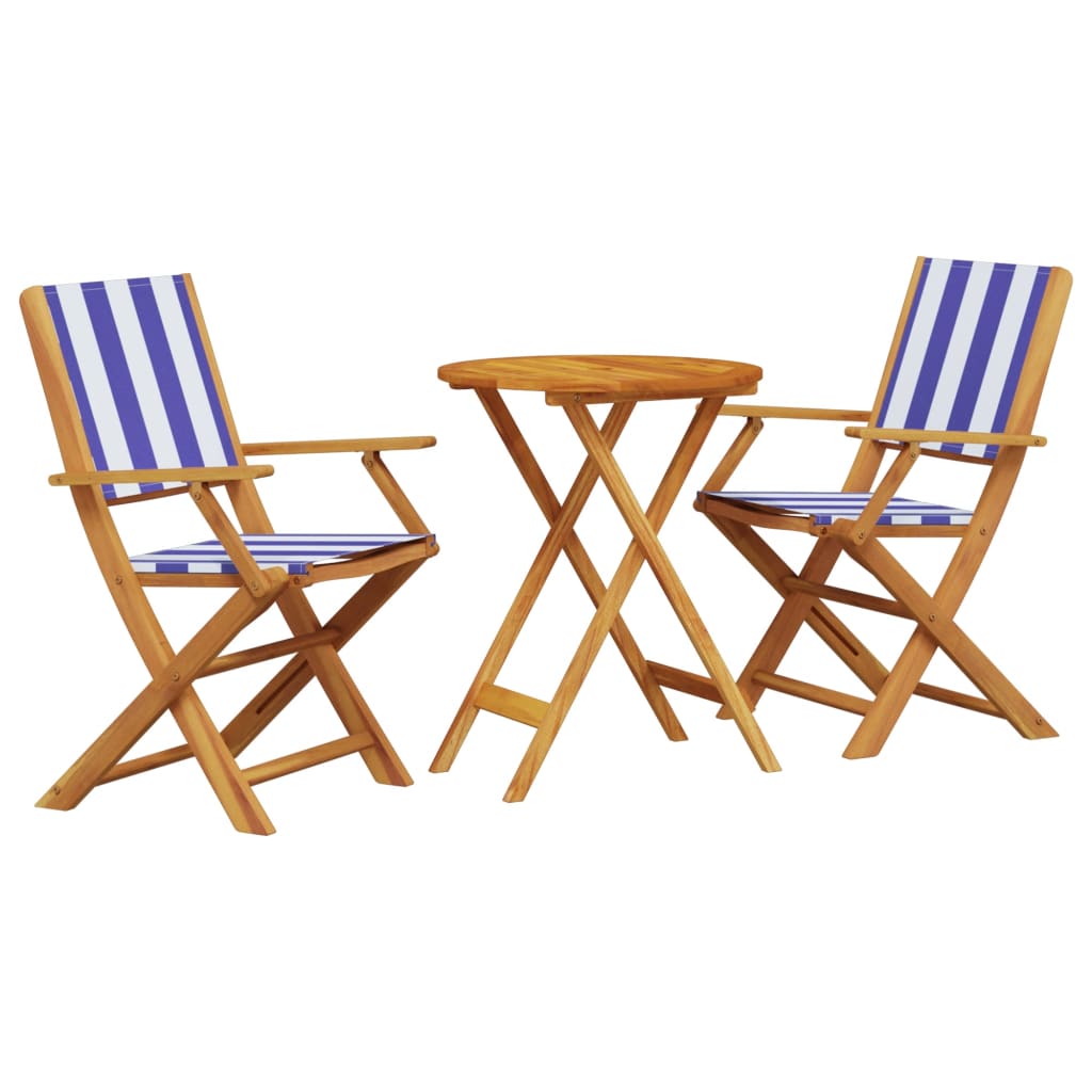 Set mobilier bistro, 3 piese, textil albastru alb/lemn masiv GartenMobel Dekor