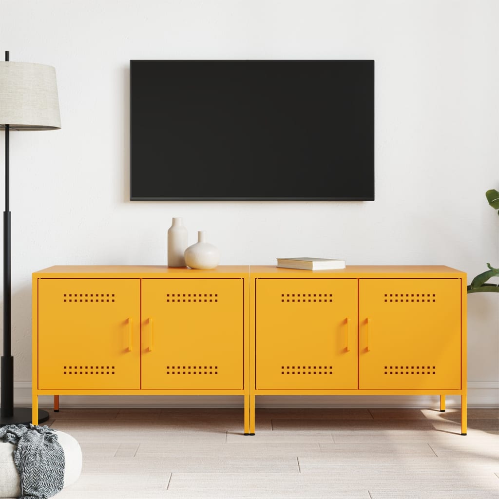 Comodă TV, 2 buc., galben muștar, 68x39x50,5 cm, oțel GartenMobel Dekor
