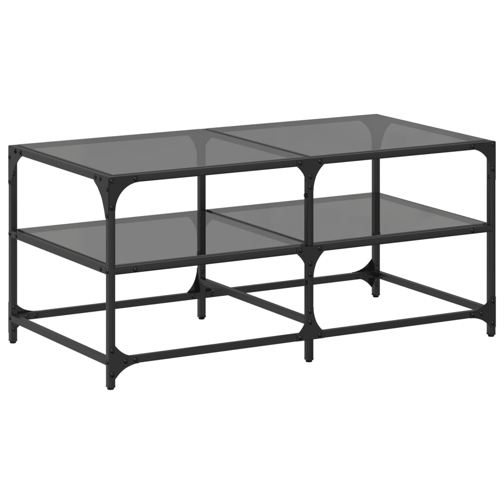 Măsuță de cafea cu blat din sticlă neagră 98,5x50x45 cm oțel GartenMobel Dekor