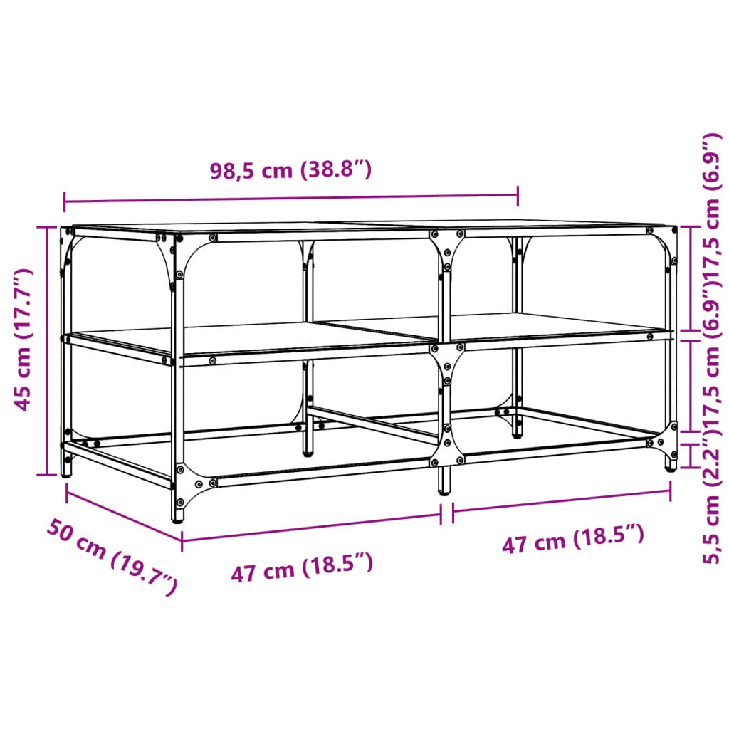 Măsuță de cafea cu blat din sticlă neagră 98,5x50x45 cm oțel GartenMobel Dekor