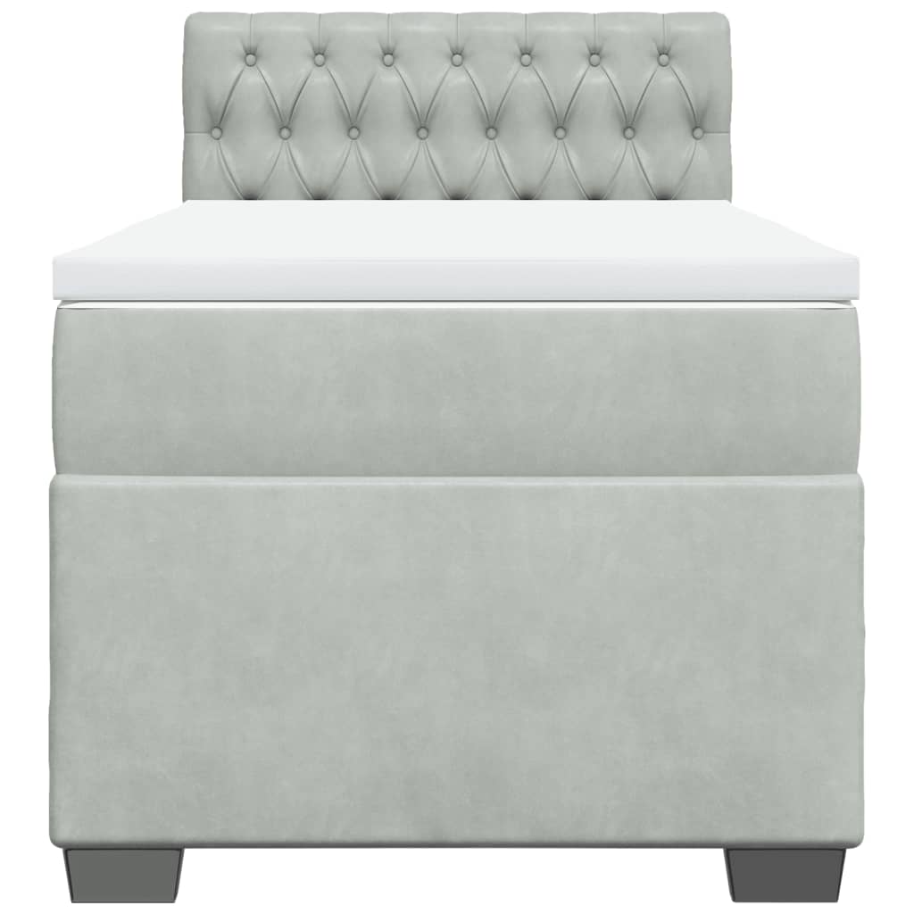 Pat box spring cu saltea, gri deschis, 100x200 cm, catifea GartenMobel Dekor
