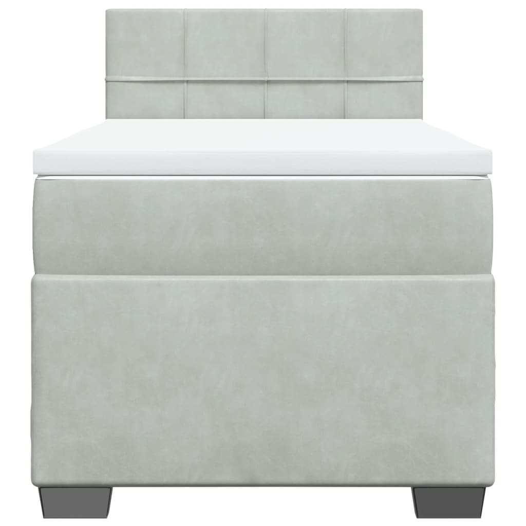 Pat box spring cu saltea, gri deschis, 100x200 cm, catifea GartenMobel Dekor