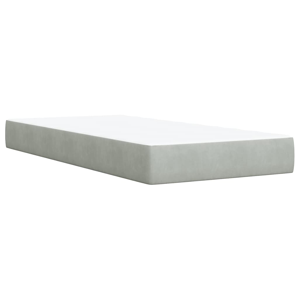 Pat box spring cu saltea, gri deschis, 90x190 cm, catifea GartenMobel Dekor