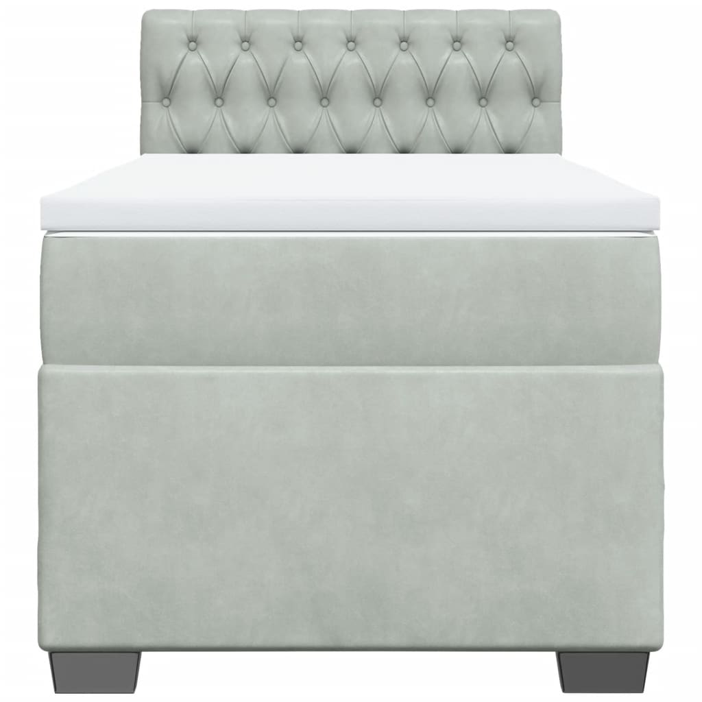 Pat box spring cu saltea, gri deschis, 90x190 cm, catifea GartenMobel Dekor