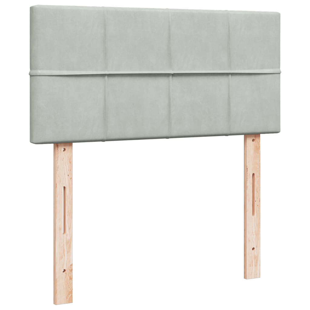 Pat box spring cu saltea, gri deschis, 90x190 cm, catifea GartenMobel Dekor