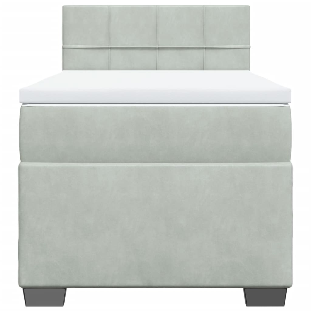 Pat box spring cu saltea, gri deschis, 90x190 cm, catifea GartenMobel Dekor