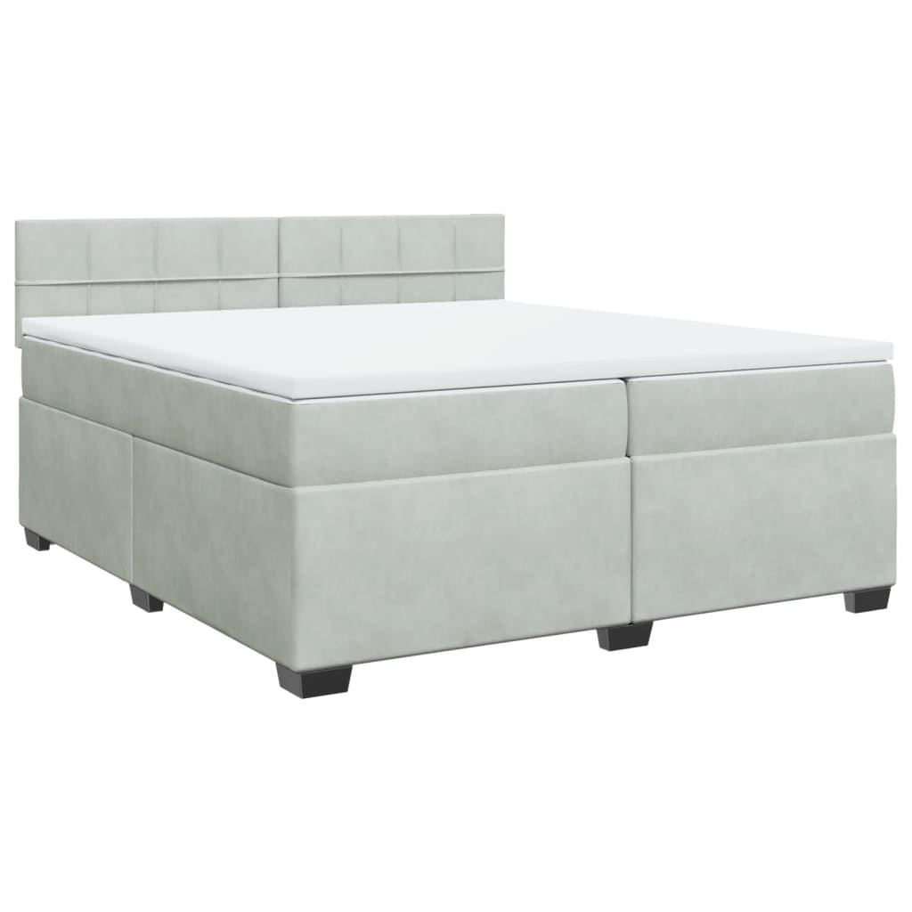 Pat box spring cu saltea, gri deschis, 200x200 cm, catifea GartenMobel Dekor