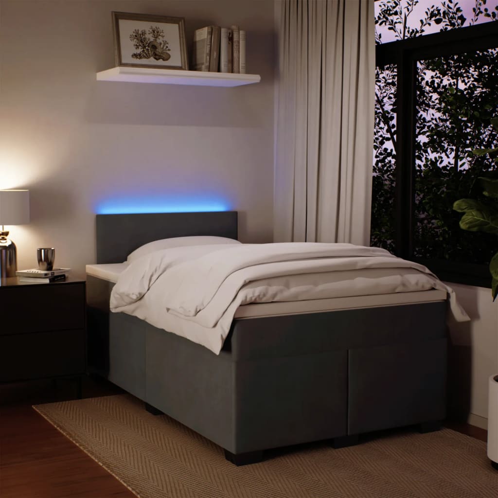 Pat box spring cu saltea, gri închis, 120x200 cm, catifea GartenMobel Dekor